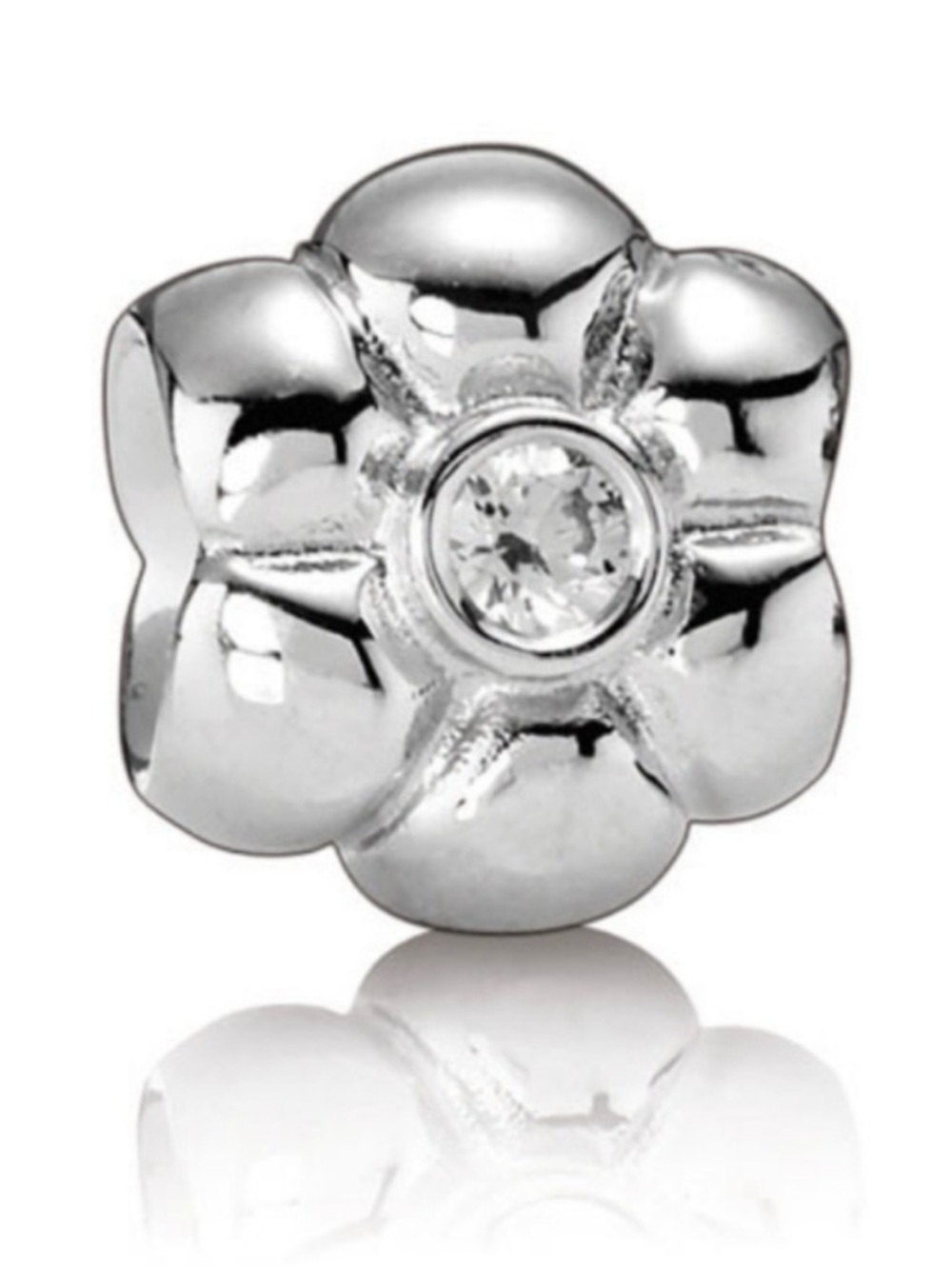 Pandora Sterling Silver Flower Charm/Bead With Clear Cubic Zirconia Authentic